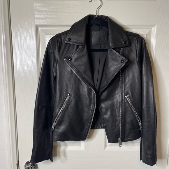 NWOT ALL SAINTS THE DALDY BLACK BIKER LEATHER JACKET SIZE O - Picture 2 of 16